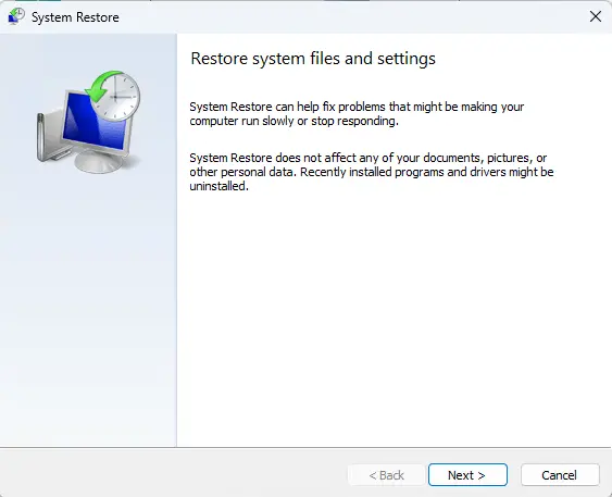 Restore system files and settings