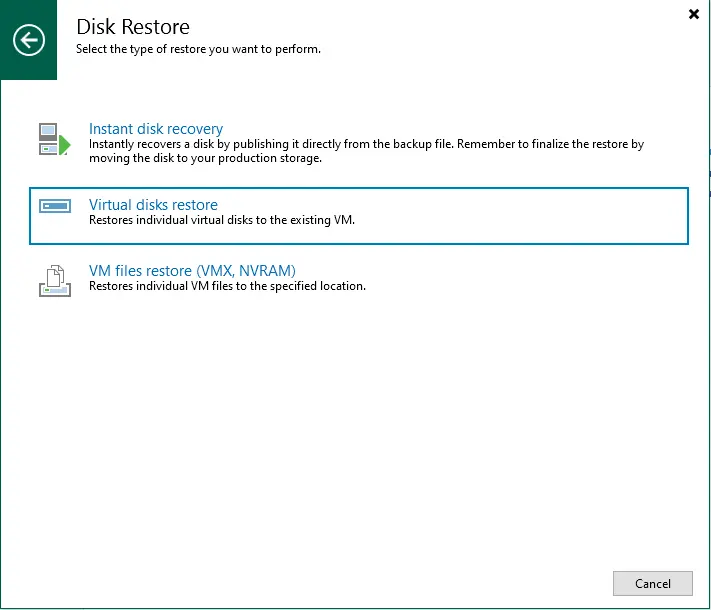 Restore virtual disks in Veeam