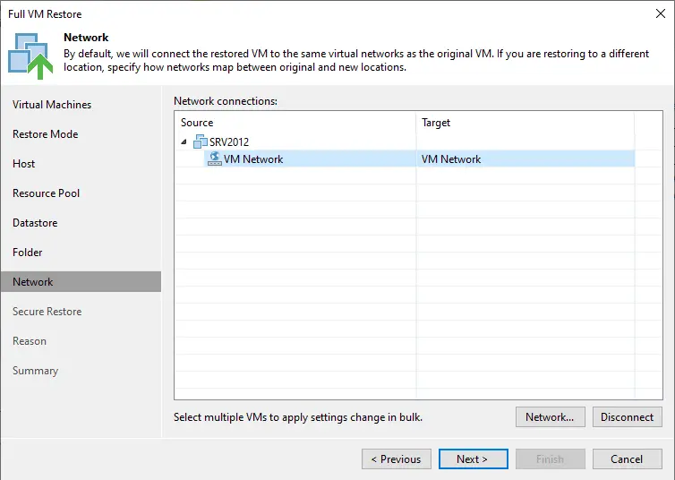 Restore virtual machine network connections