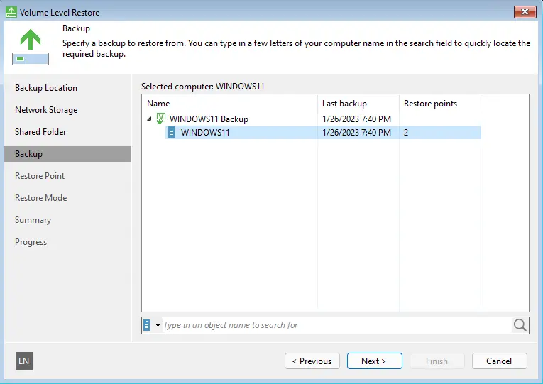 Restore volume Veeam recovery media