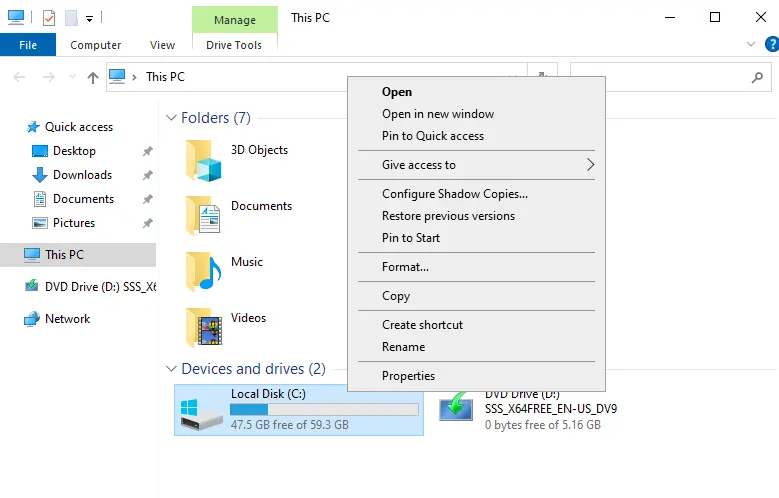 Right-click on C drive