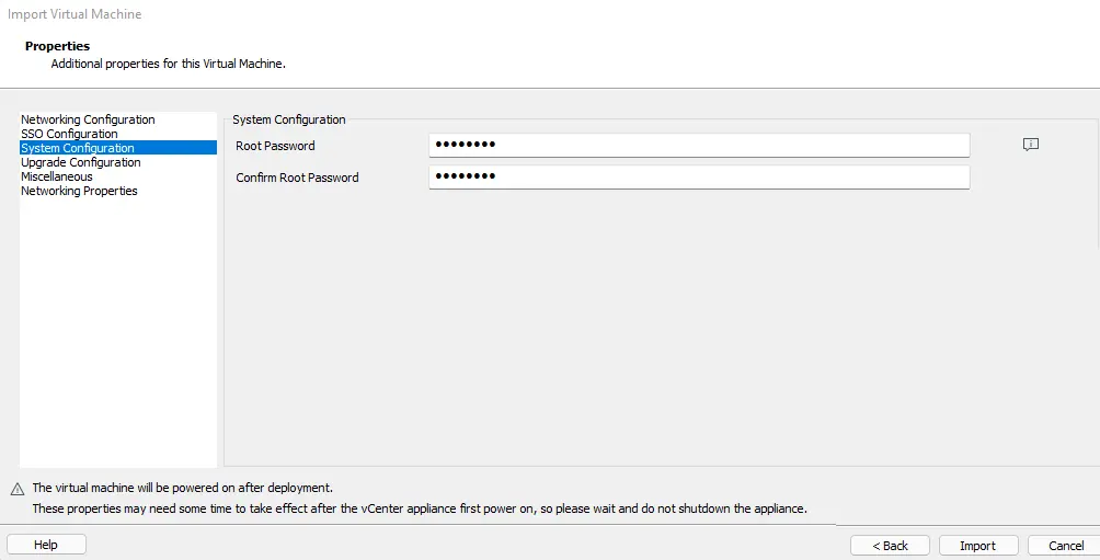 Root password configuration