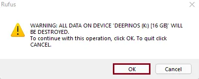 Rufus data warning