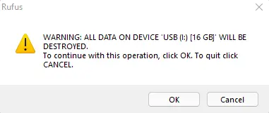Rufus warning data lost