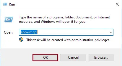 Run command appwiz.cpl