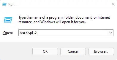 Run command desk.cpl ,5