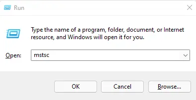 Run command mstsc