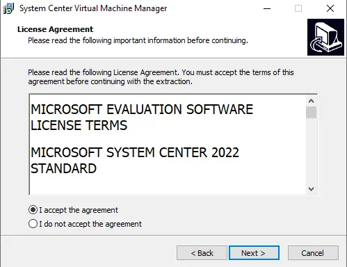 SCVMM 2022 license agreement