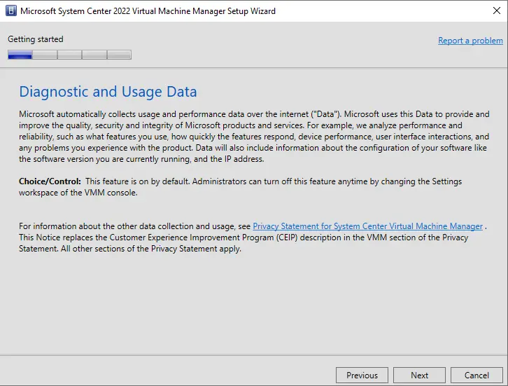 SCVMM diagnostic and usage data