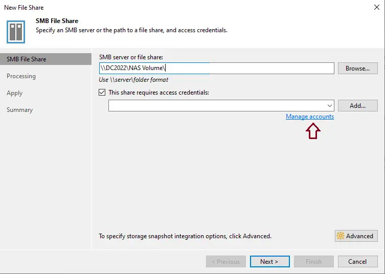 SMB file share in Veeam