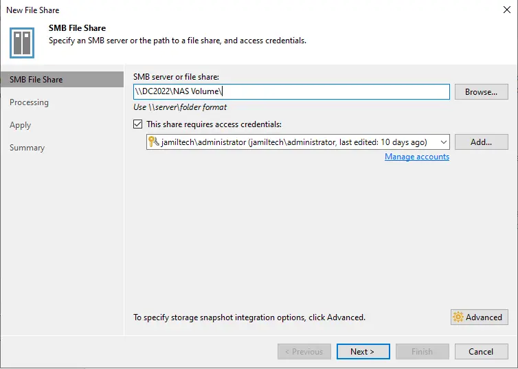 SMB file shared in Veeam