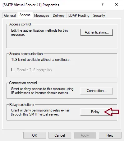 SMTP virtual server relay