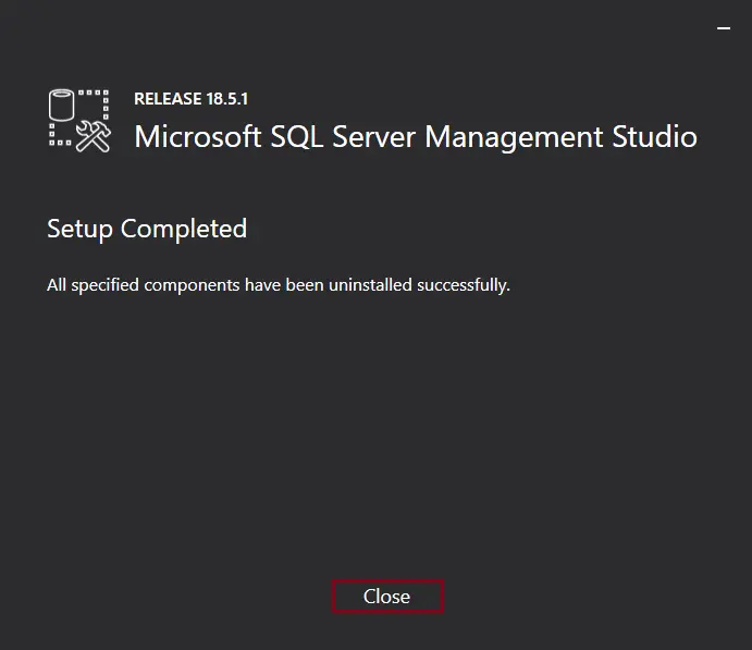 SQL Server Management Studio uninstalled successfully