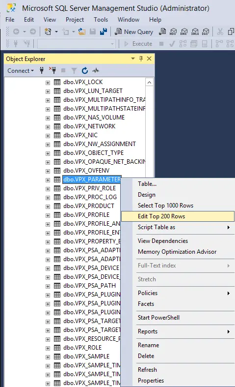 SQL dbo.vpx_parameter