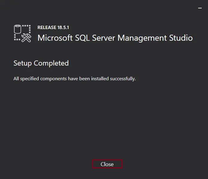 SQL management studio setup completed