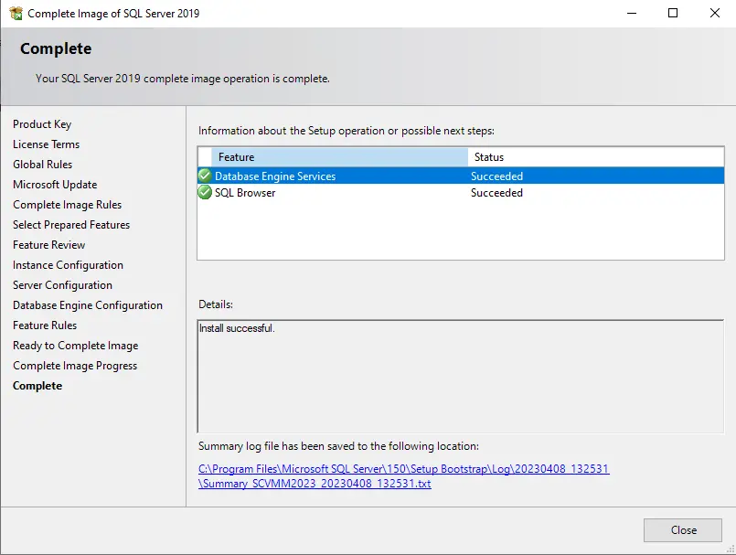 SQL server 2019 install successful