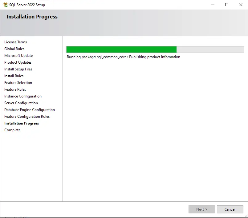 SQL server installation progress