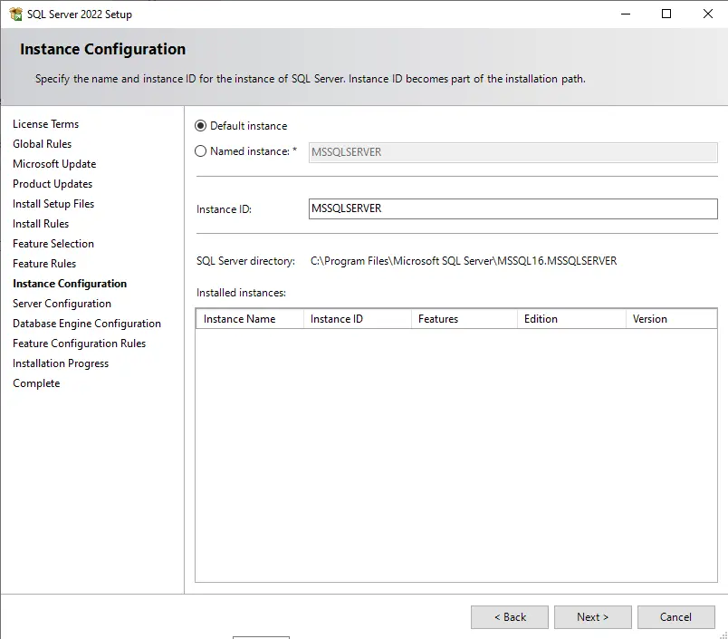 SQL server instance configuration