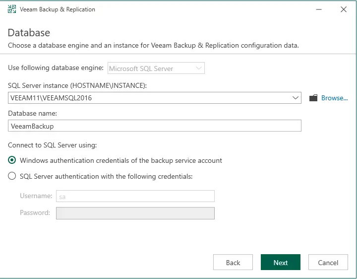 SQL server instance upgrade Veeam