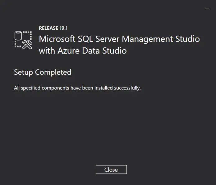 SQL server management studio setup complete