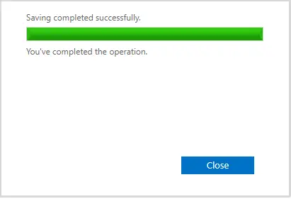 Saving completed successfully database copy