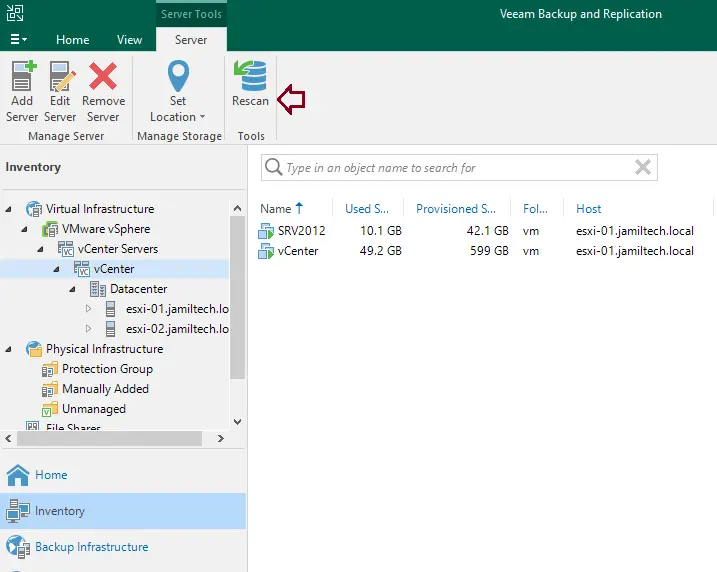 Scan vCenter server Veeam