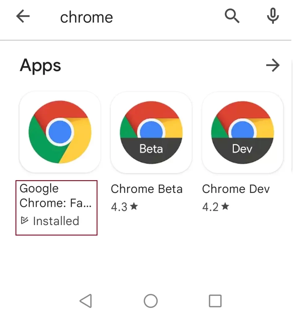 Search Google Chrome App