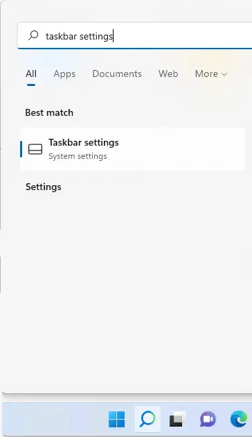 Search Taskbar settings