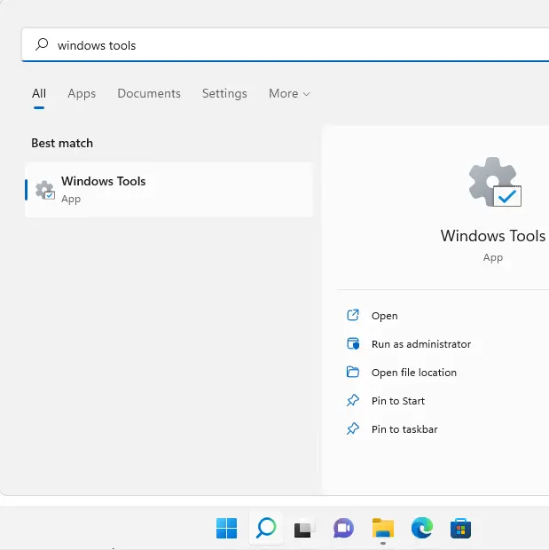 Search Windows 11 Tools