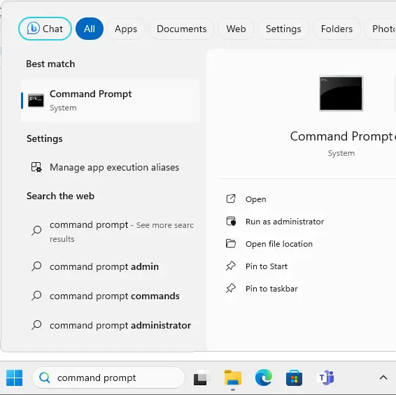Search command prompt
