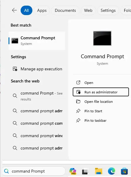 Search command prompt