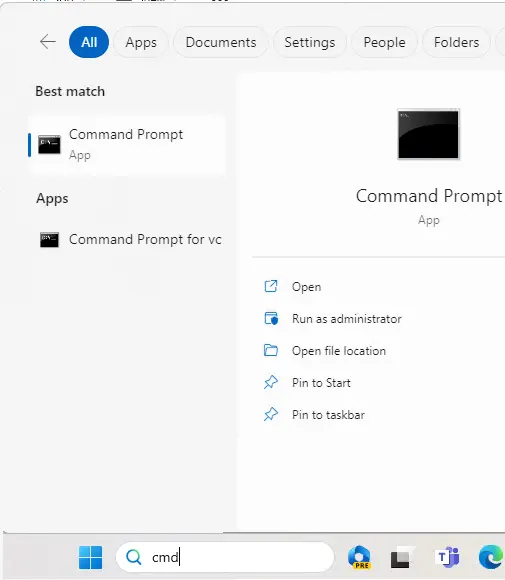 Search command prompt