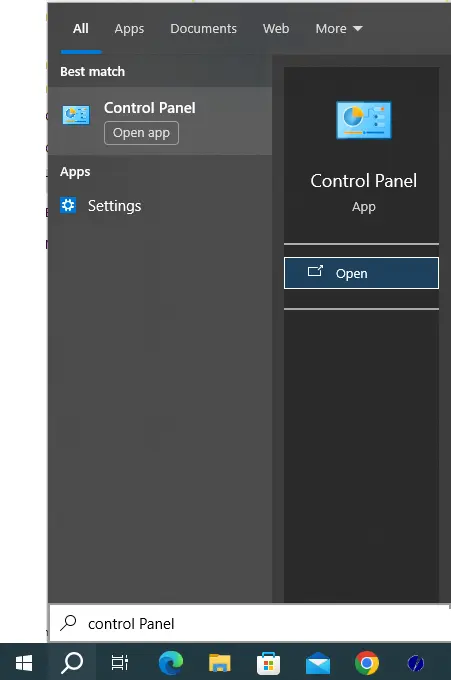 Search control panel