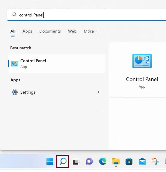 Search control panel Windows 11