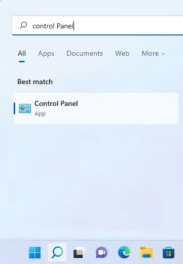 Search control panel in Windows