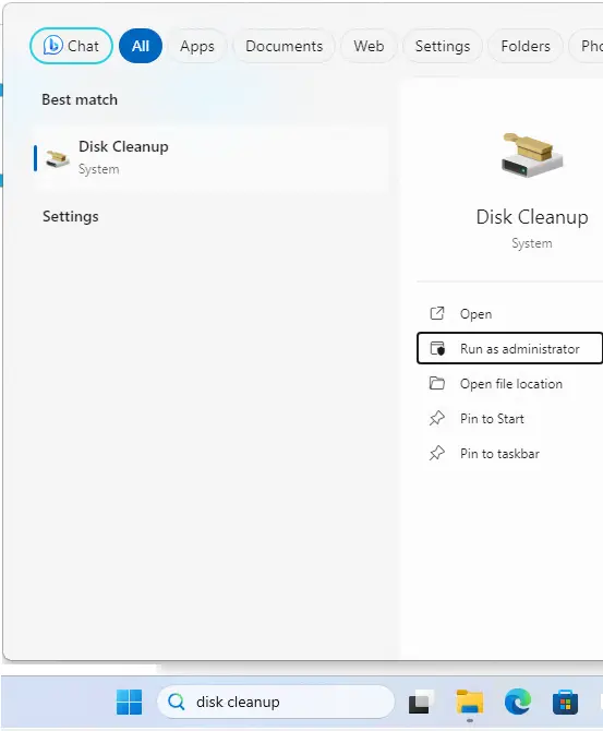 Search disk cleanup