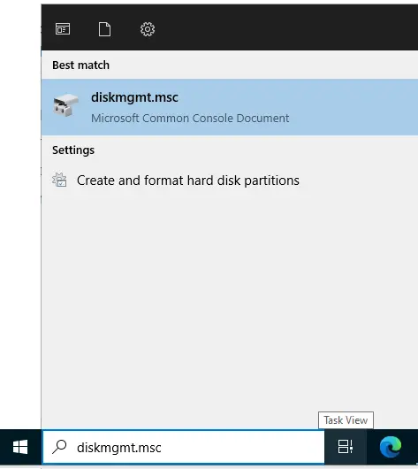 Search diskmgmt.msc