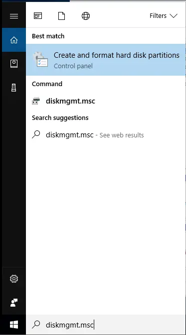 Search diskmgmt.msc