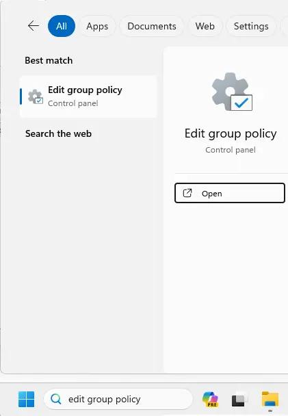 Search edit group policy