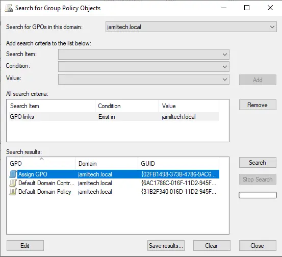 Search for group policy objects