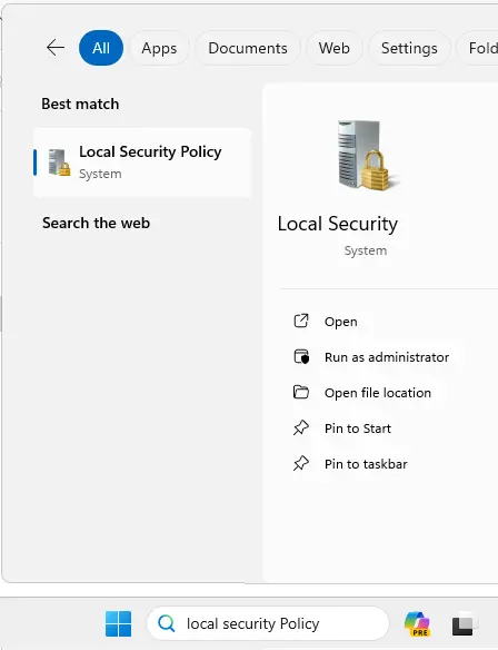 Search local security policy