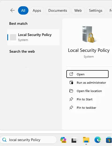 Search local security policy