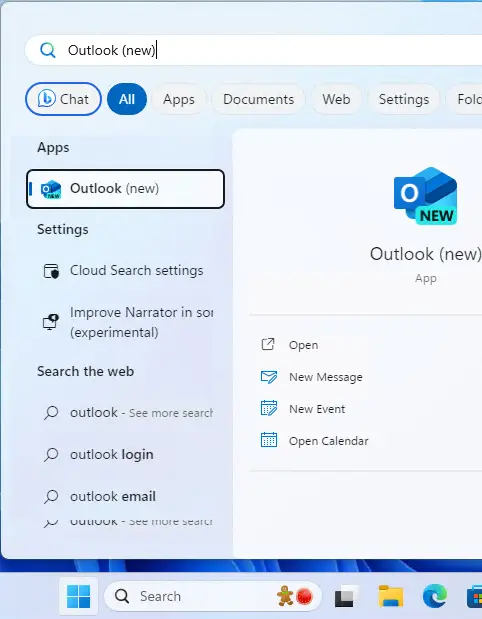 Search outlook app