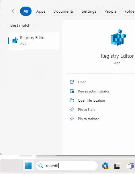 Search regedit