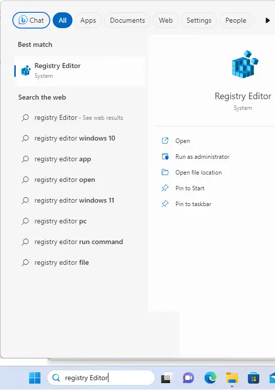 Search registry editor