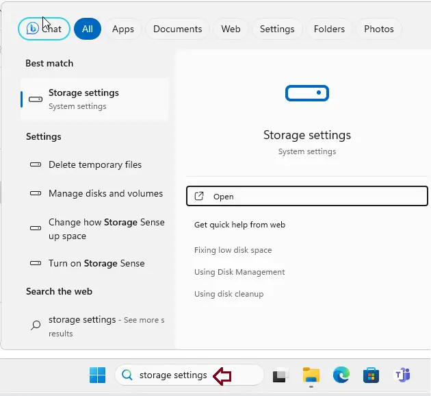 Search storage settings