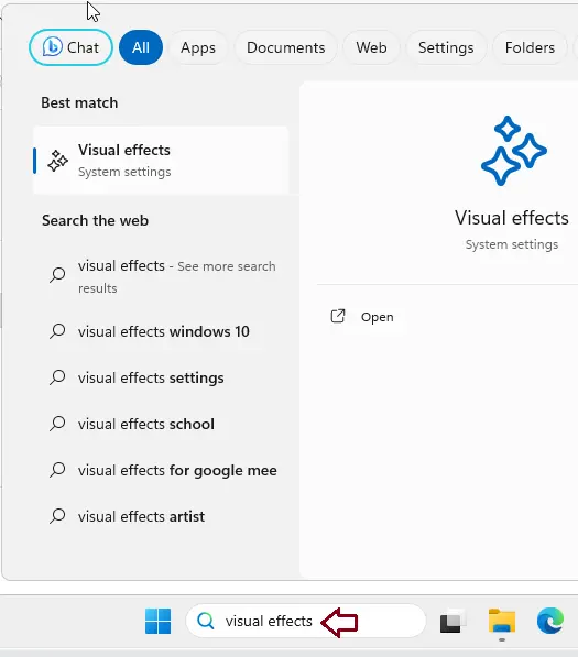 Search visual effects in Windows