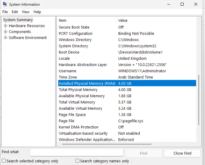 See PC RAM specs system information