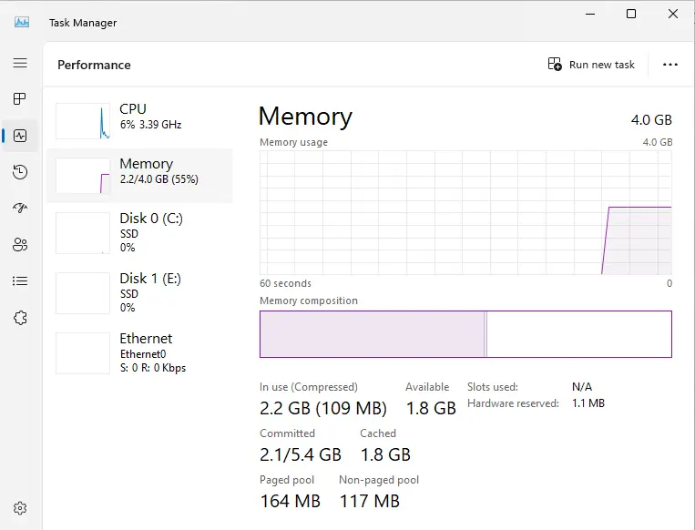 See computer RAM task manager