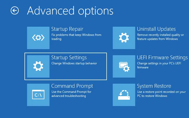 Select Startup Settings Windows